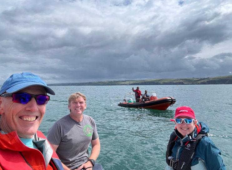 New Quay Yacht Club Keel Boat Regatta Ace Race Management team: Nick James, Will Best and Ruth Cullen - Llew and Dennis in the RIB  - photo © Ruth Cullen / Ali James