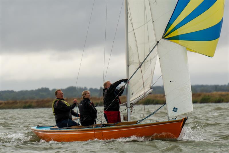 Justin Waples, crewed by Steve Rands and Vicky Brookes, sailing on an RCOD, won the first race during Burnham Week 2024 photo copyright Petru Balau Sports Photography / sports.hub47.com taken at Royal Corinthian Yacht Club, Burnham and featuring the Royal Corinthian One Design class