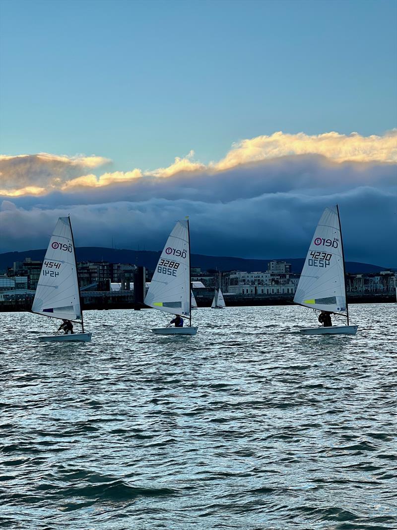 Dun Laoghaire Frostbites Series 1: (l-r) Messrs Butler, Oram and Phelan in close Aero action in Race 2 photo copyright Alyson Orr taken at Dun Laoghaire Motor Yacht Club and featuring the RS Aero 7 class