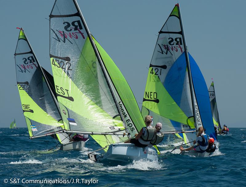 2013 RS Feva worlds day 1 photo copyright S&T Communications / J.R. Taylor taken at Compagnia della Vela Grosseto and featuring the RS Feva class