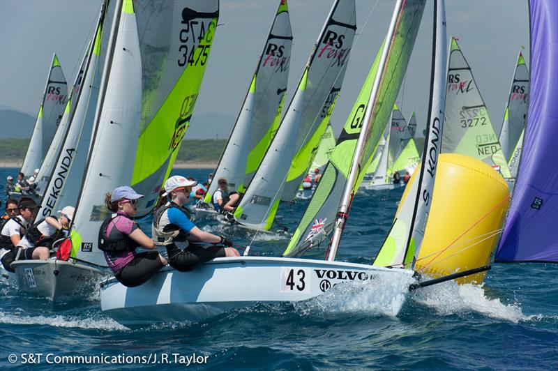 2013 RS Feva worlds day 1 photo copyright S&T Communications / J.R. Taylor taken at Compagnia della Vela Grosseto and featuring the RS Feva class