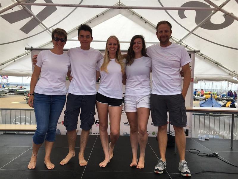 Lucy (left) and Jon (right) with the RS Feva Team at the 2018 RS Games in Weymouth, UK - photo © Alex Middleton