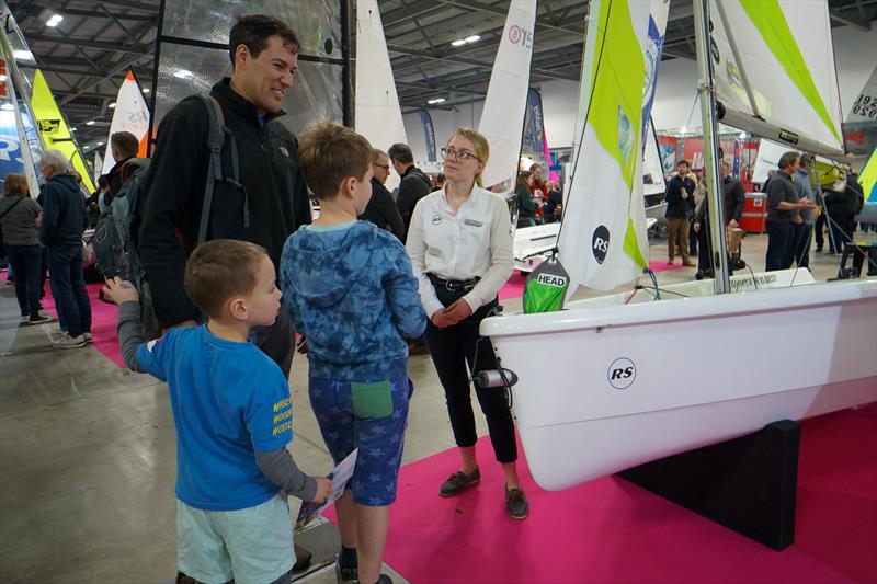 Lily chatting to customers about the RS Quest at the RYA Dinghy Show - photo © RS Marine Group