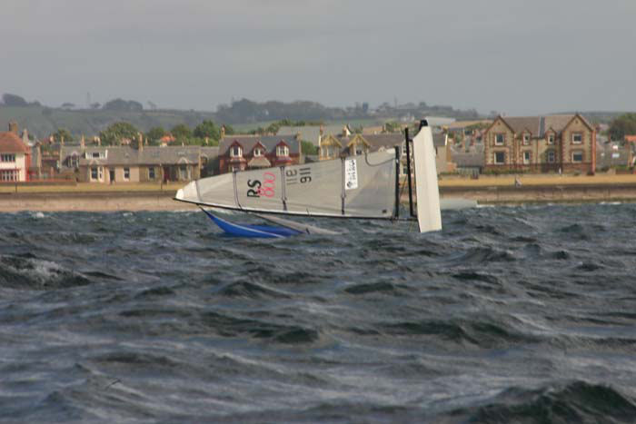 Ross McKerchar & Alan Gardiner pitchpole after hitting a basking shark during the Scottish Skiff championships at Prestwick photo copyright Alan Henderson / www.fotoboat.com taken at Prestwick Sailing Club and featuring the RS800 class