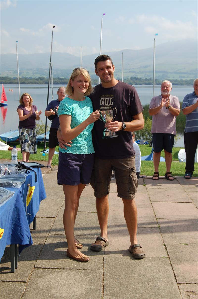 Mark Somerville being presented with the 2013 RS Vareo National Championship Trophy by his wife Kirstie photo copyright Alistair Duncan taken at Bassenthwaite Sailing Club and featuring the RS Vareo class