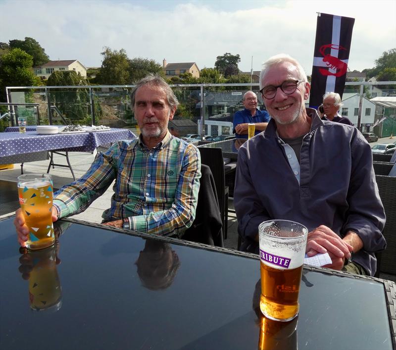 Time to relax and chat on the Mylor Yacht Club terrace during the Shrimper 19 Open Championship 2024 photo copyright Jeanette Ruberry taken at Mylor Yacht Club and featuring the Shrimper class