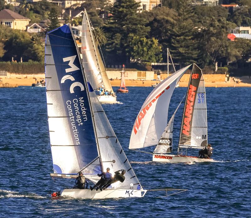 16ft Skiff Race 2 Winner MCC - Daryl Miham, Chris Williams & Jackson Cranfield photo copyright Manly 16s and Sail Media taken at Manly 16ft Skiff Sailing Club and featuring the 16ft Skiff class