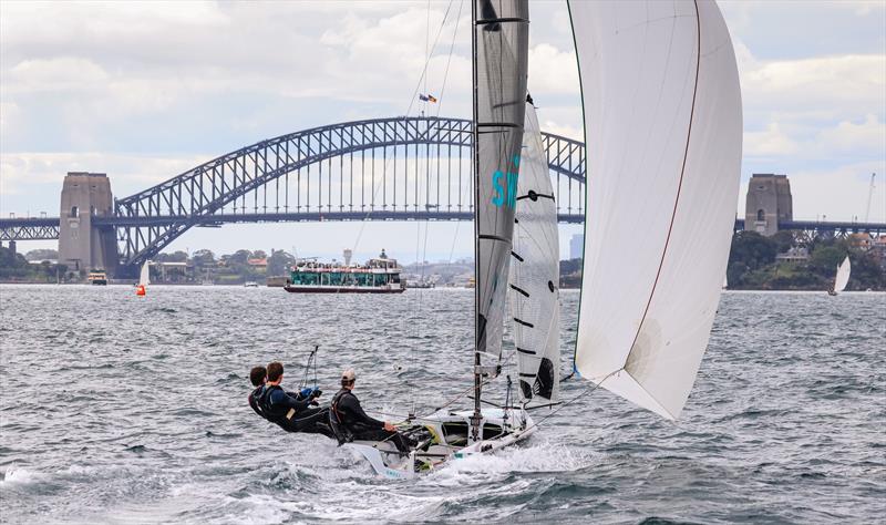 Belmont's Swell Racing (Matt Meaney) early leader in the Manly 16ft Skiff Sailing Club Port Jackson Championship  - photo © SailMedia