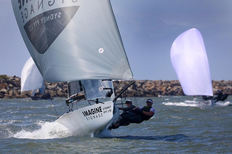 NSW 16ft Skiff Titles Port Hunter - Imagine Signage photo copyright Promocean Media taken at Port Hunter 16ft Sailing Club and featuring the 16ft Skiff class