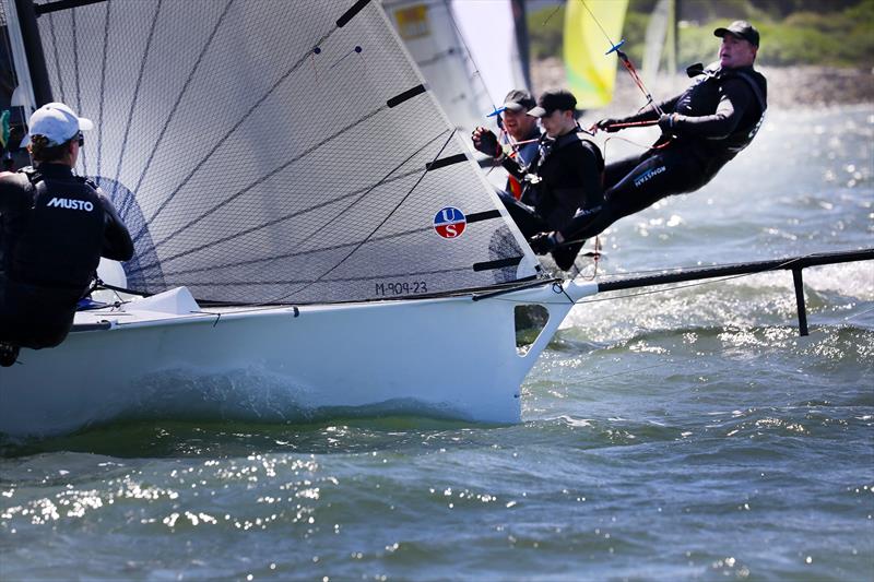 NSW 16ft Skiff Titles Port Hunter - Mark rounding action photo copyright Promocean Media taken at Port Hunter 16ft Sailing Club and featuring the 16ft Skiff class