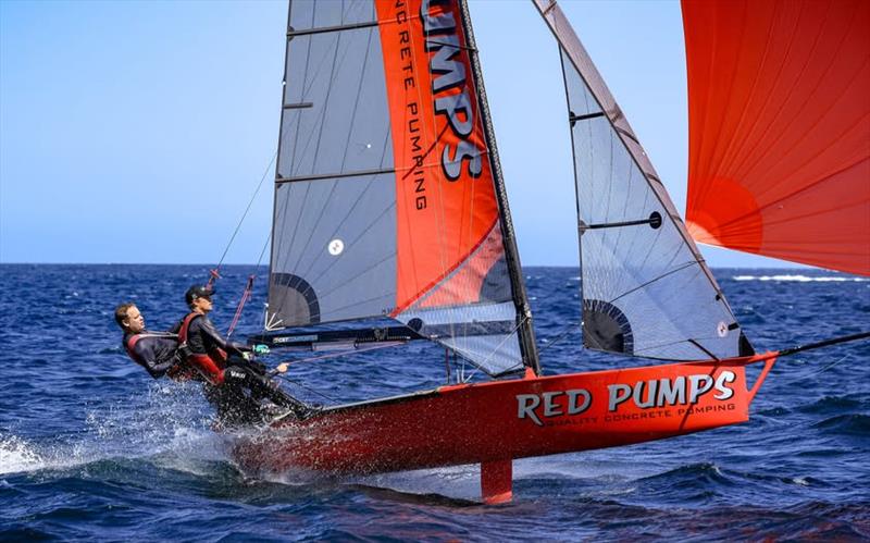 Red Pumps winners - Tyler Dransfield, Jay Harris, Greg Windust - 2024 16ft Skiff NSW State Championships photo copyright SailMedia taken at  and featuring the 16ft Skiff class