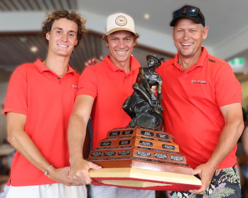 Red Pumps winners trophy - Tyler Dransfield, Jay Harris, Greg Windus - 2024 16ft Skiff NSW State Championships photo copyright Sally Darmanin taken at  and featuring the 16ft Skiff class