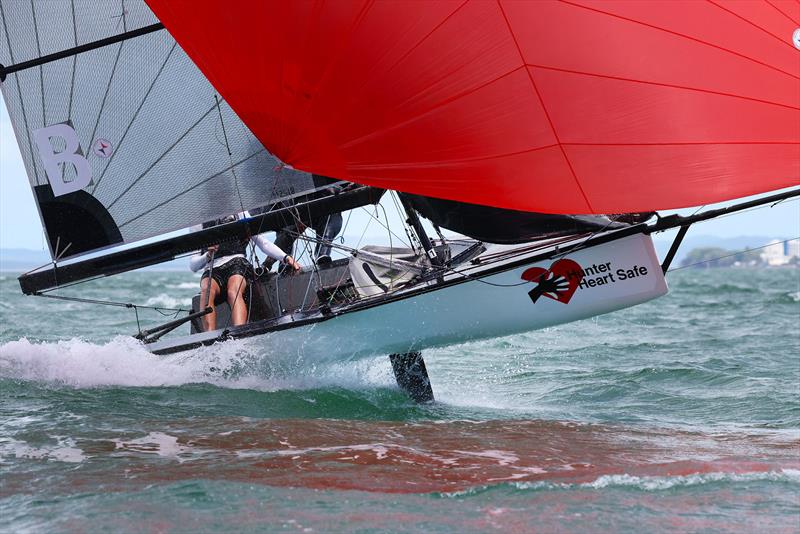 Australian 13ft and 16ft Skiff titles Day 2 High flying Hunter Heart Safe photo copyright Promocean Media taken at Maryborough Sailing Club and featuring the 16ft Skiff class