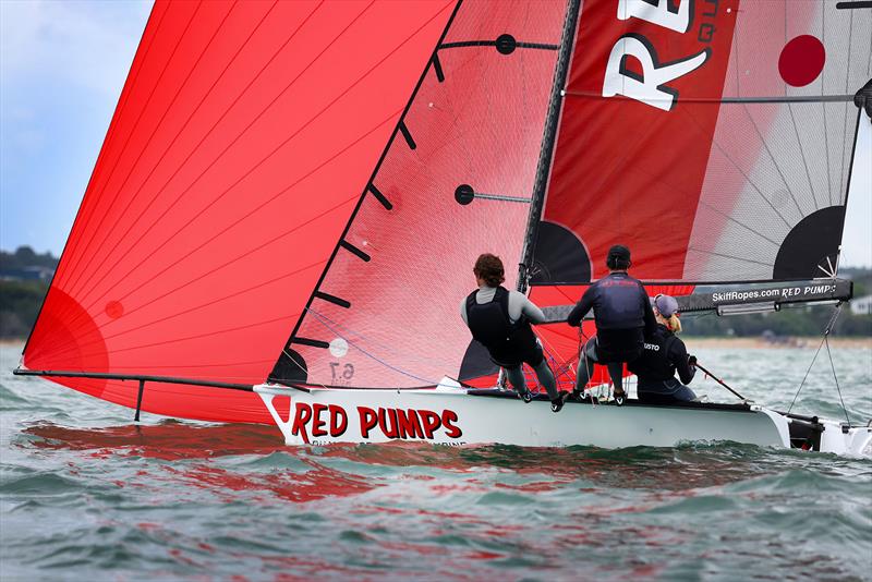 Race Five winner - Red Pumps Red photo copyright Promocean Media taken at Maryborough Sailing Club and featuring the 16ft Skiff class