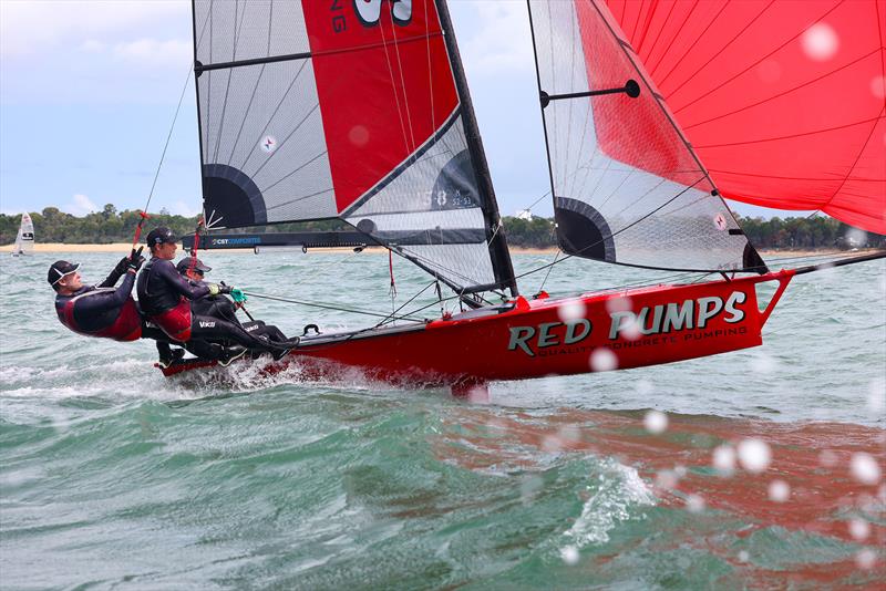 Australian 13ft and 16ft Skiff titles Day 5 Races 7 and 8 winner Red Pumps photo copyright Promocean Media taken at Maryborough Sailing Club and featuring the 16ft Skiff class