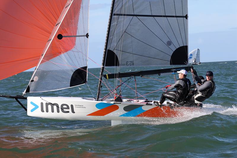 2025 Australian 13ft and 16ft Skiff Championships - IMEA in heavy-air mode photo copyright Promocean Media taken at Maryborough Sailing Club and featuring the 16ft Skiff class