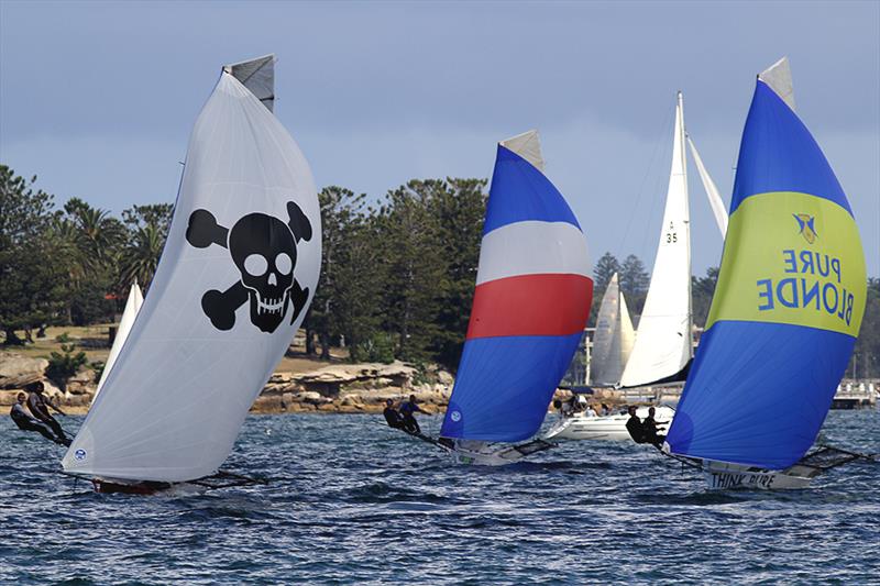 The pirate leads the blonde in race 1 of the 18ft Skiff Australian Championship - photo © Frank Quealey