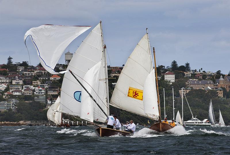 Myra Too leads Scot at the Historical 18ft Skiff Australian Championship photo copyright Andrea Francolini taken at Sydney Flying Squadron and featuring the 18ft Skiff class