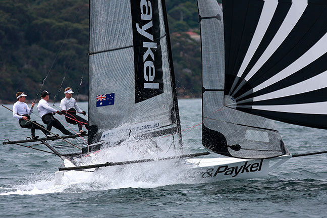 Fisher & Paykel second in the Australian 18ft Skiff 3-Buoys Challenge photo copyright Frank Quealey taken at Sydney Flying Squadron and featuring the 18ft Skiff class