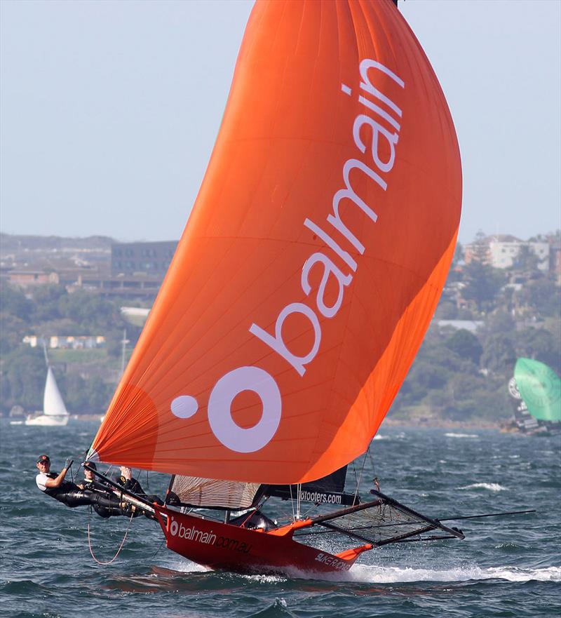 Balmain Slake racing to the finish line photo copyright Frank Quealey taken at Australian 18 Footers League and featuring the 18ft Skiff class