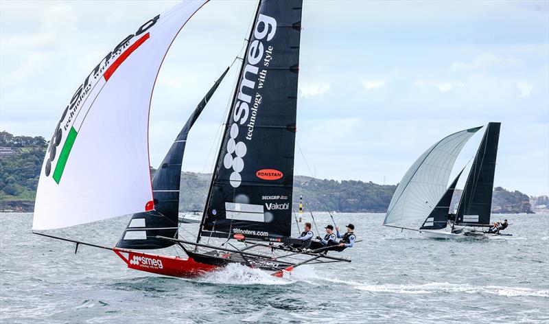 Smeg and Put Your Name Here race towards the finish line after another excellent race in race 5 of the 18ft Skiff Spring Championship 2023 - photo © SailMedia