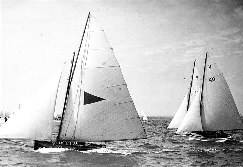 Crows Nest leads Matara and Beverley at the 1948 worlds in Auckland photo copyright Archive taken at Australian 18 Footers League and featuring the 18ft Skiff class