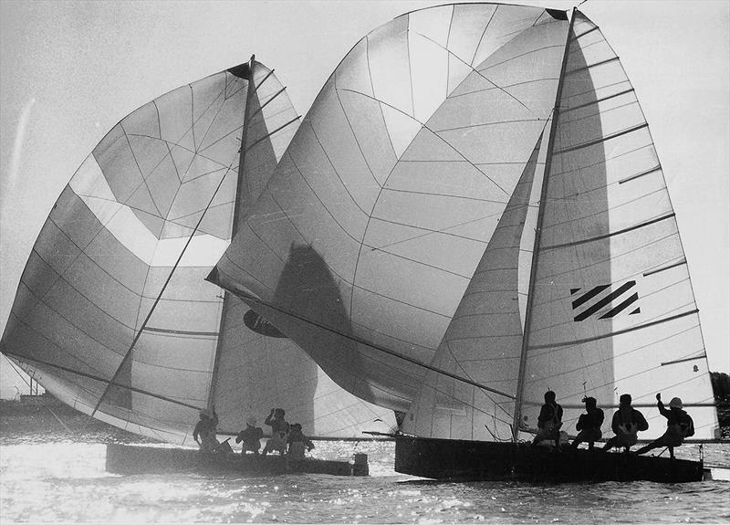 Travelodge and Willie B on the Brisbane River in the 1969 worlds, won by Travelodge in a sail-off photo copyright Archive taken at Australian 18 Footers League and featuring the 18ft Skiff class