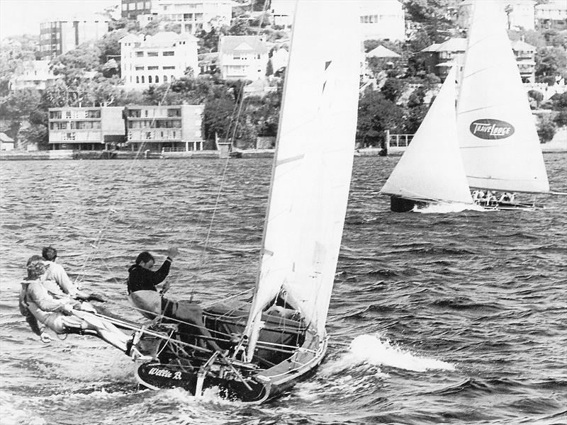 Willie B and Travelodge continue their battles on Sydney Harbour photo copyright John Steamer Stanley collection taken at Australian 18 Footers League and featuring the 18ft Skiff class