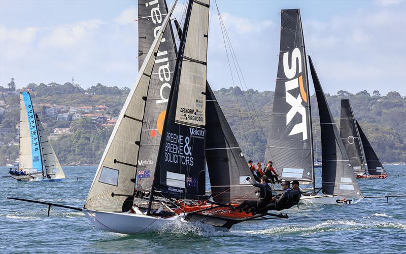 Finprt heads for the final weather mark in Race 6 - 8ft Skiff NSW Championship 2024 photo copyright SailMedia taken at Australian 18 Footers League and featuring the 18ft Skiff class