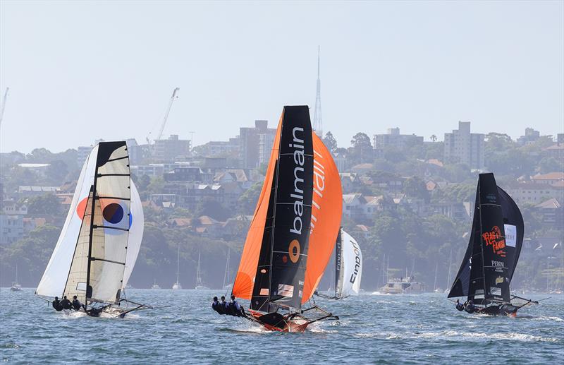 Battle for second place behind the Race 6 winner Finport Finance - 8ft Skiff NSW Championship 2024 photo copyright SailMedia taken at Australian 18 Footers League and featuring the 18ft Skiff class