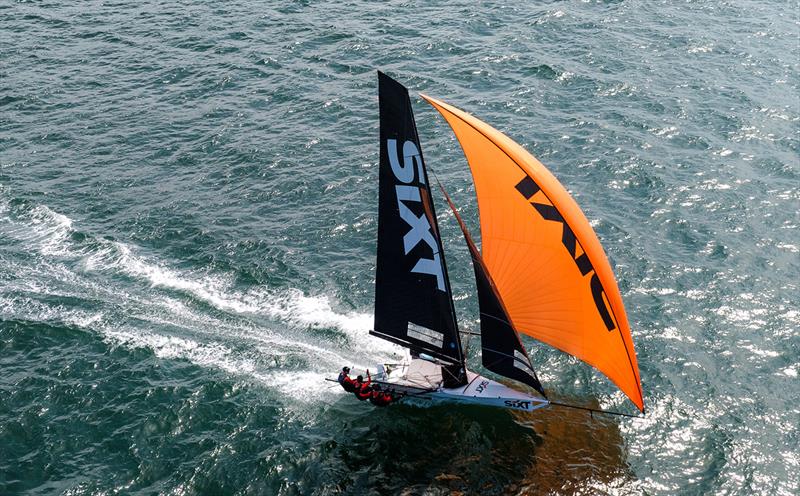 Sixt spinnaker run last Sunday - 18ft Skiff NSW Championship 2024 photo copyright SailMedia taken at Australian 18 Footers League and featuring the 18ft Skiff class