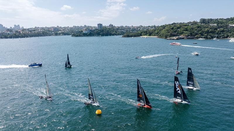 Race to the weather mark - 18ft Skiff NSW Championship 2024 photo copyright SailMedia taken at Australian 18 Footers League and featuring the 18ft Skiff class