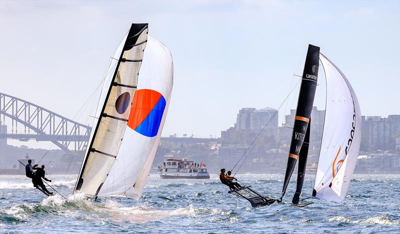 Yandoo and The Kitchen Maker head for the bottom mark - 18ft Skiff NSW Championship 2024 photo copyright SailMedia taken at Australian 18 Footers League and featuring the 18ft Skiff class