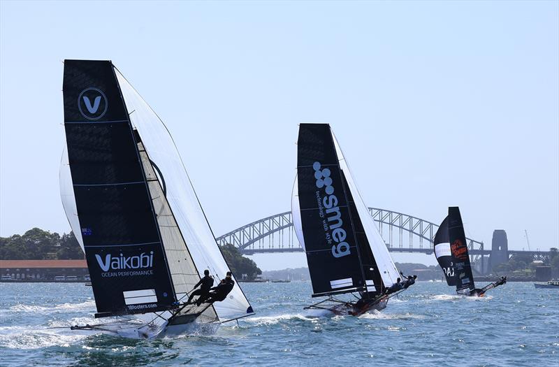 Spinnaker run to Athol Bay - 18ft Skiff NSW Championship 2024 photo copyright SailMedia taken at Australian 18 Footers League and featuring the 18ft Skiff class