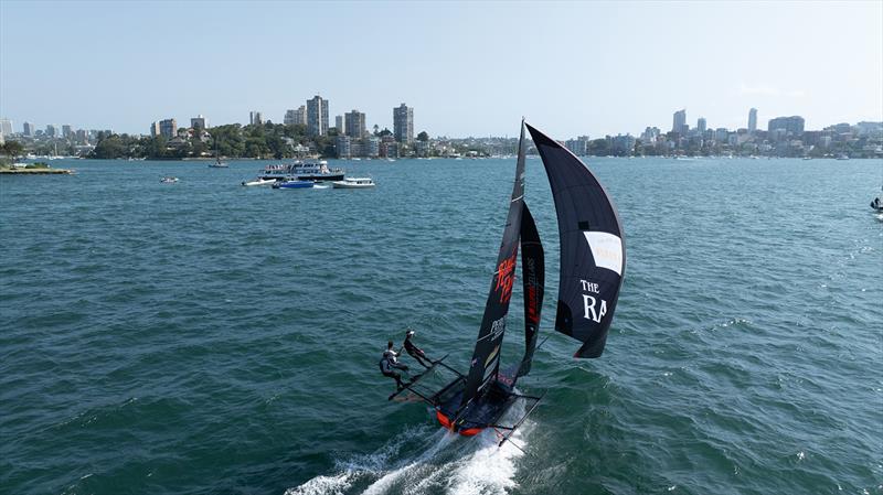 Rag and Famish Hotel heads for the finish and become NSW champion - 18ft Skiff NSW Championship 2024 photo copyright SailMedia taken at Australian 18 Footers League and featuring the 18ft Skiff class