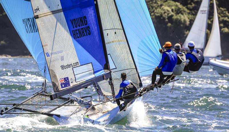 Adele Phillips skippers Burrawang-Young Henrys - Queen of the Harbour 2025 photo copyright SailMedia taken at Australian 18 Footers League and featuring the 18ft Skiff class