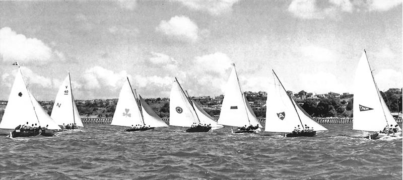 Race start at the 1950 Worlds in NZ - JJ Giltinan 18ft Skiff Championship photo copyright Wayne Pascoe Collection taken at Australian 18 Footers League and featuring the 18ft Skiff class