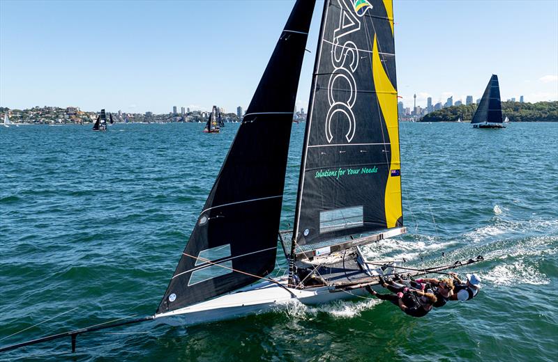 ASCC team in action at the 2024 JJ Giltinan 18ft Skiff Championship photo copyright SailMedia taken at Australian 18 Footers League and featuring the 18ft Skiff class