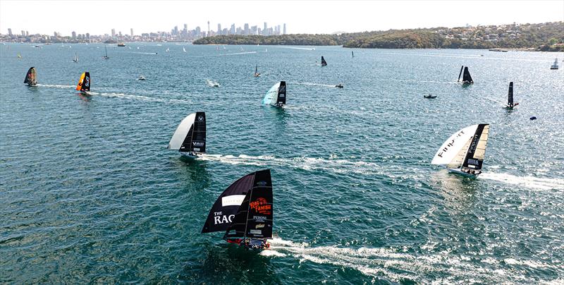 League fleet in action on Sydney Harbour photo copyright SailMedia taken at Australian 18 Footers League and featuring the 18ft Skiff class