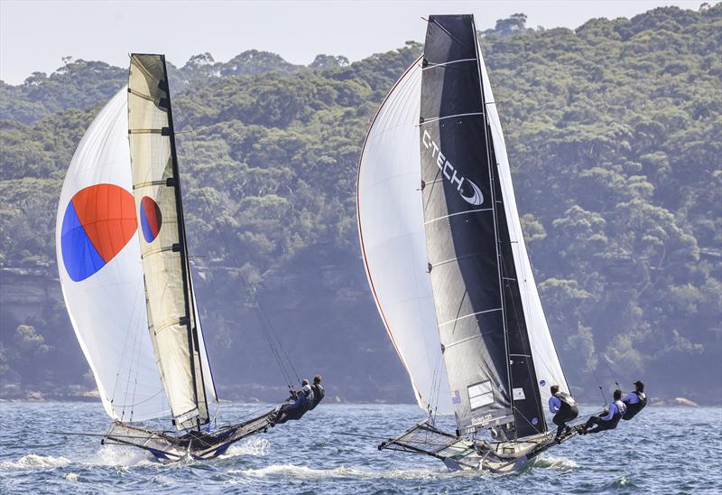 Winnings 2025 JJ Giltinan 18ft Skiff Championship Race 8 - Great race down the first run photo copyright SailMedia taken at Australian 18 Footers League and featuring the 18ft Skiff class