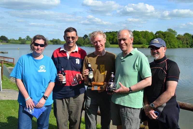 Sutton Bingham Solo open prize winners (l to r) Lou Hart, Geoff Silcock, Howard Frear, Richard Frost & Mike Riley photo copyright Lauren Neal taken at Sutton Bingham Sailing Club and featuring the Solo class