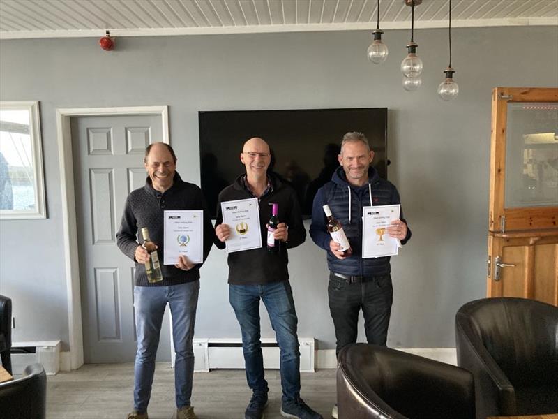 Podium winners at the Elton Solo Open (l-r) Andy Carter 2nd, Darren Neild 1st, Stephen Denison 3rd photo copyright Innes Armstrong taken at Elton Sailing Club and featuring the Solo class