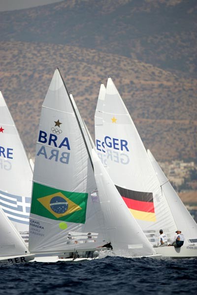 Light and shifty for the penultimate day of Star racing at the Athens 2004 Olympic regatta photo copyright Richard Langdon taken at  and featuring the Star class