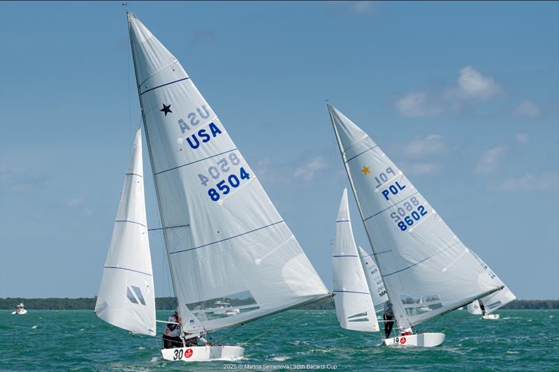 John Dane III/Markus Koy and defending champions Mateusz Kusznierewicz/Bruno Prada go head-to-head on the final downwind leg of Race 1 - 98th Bacardi Cup - photo © Marina Semenova