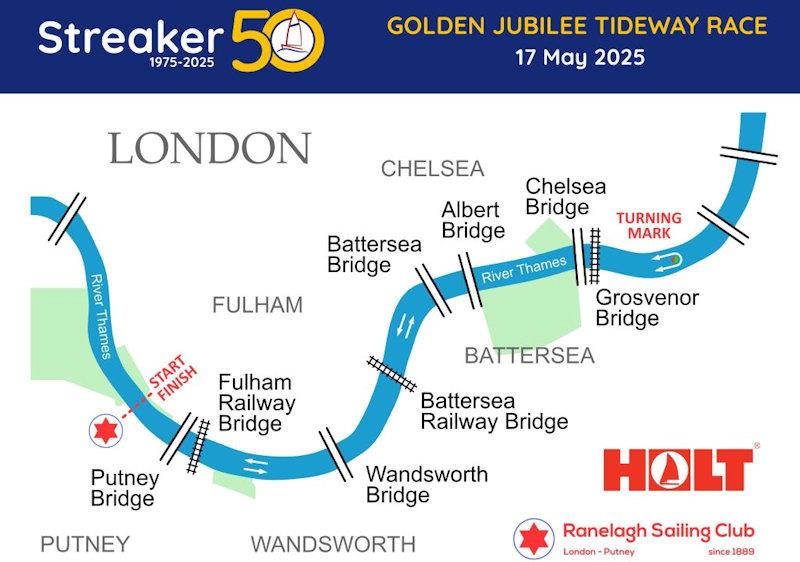 Holt Streaker Golden Jubilee Tideway Race route photo copyright Streaker Class taken at Ranelagh Sailing Club and featuring the Streaker class