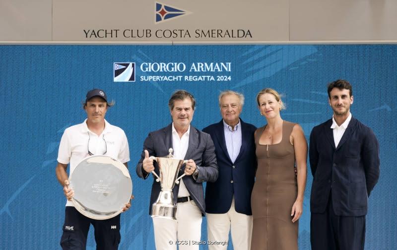 Juan Ball, owner of Moat, with the Silver Jubilee Cup for victory in the Giorgio Armani Superyacht Regatta photo copyright YCCS / Studio Borlenghi taken at Yacht Club Costa Smeralda and featuring the Superyacht class