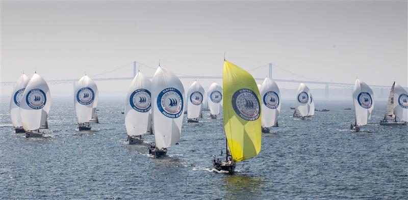 Larchmont YC (USA) leading the fleet with the Newport Pell Bridge in the background on day 2 of the New York Yacht Club Invitational Cup presented by Rolex - photo © Daniel Forster / Rolex