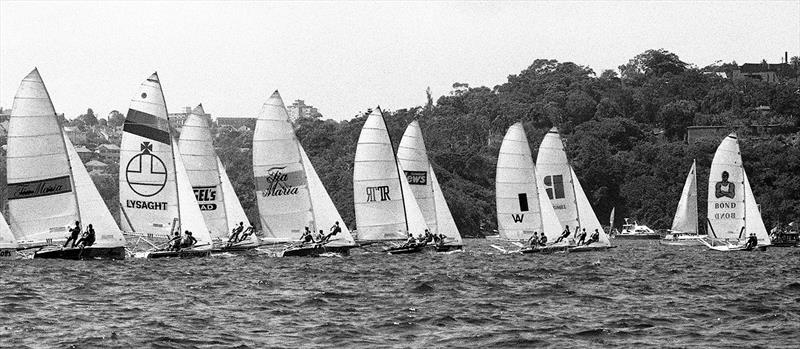 Race start during the 1984 Worlds photo copyright Bob Ross taken at Australian 18 Footers League and featuring the 12ft Skiff class