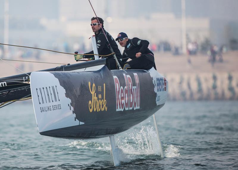 The Austrian Red Bull Sailing Team on day 1 of Land Rover, Extreme Sailing Series Act 3 Qingdao, for the 'Double Star Mingren' Cup - photo © Lloyd Images