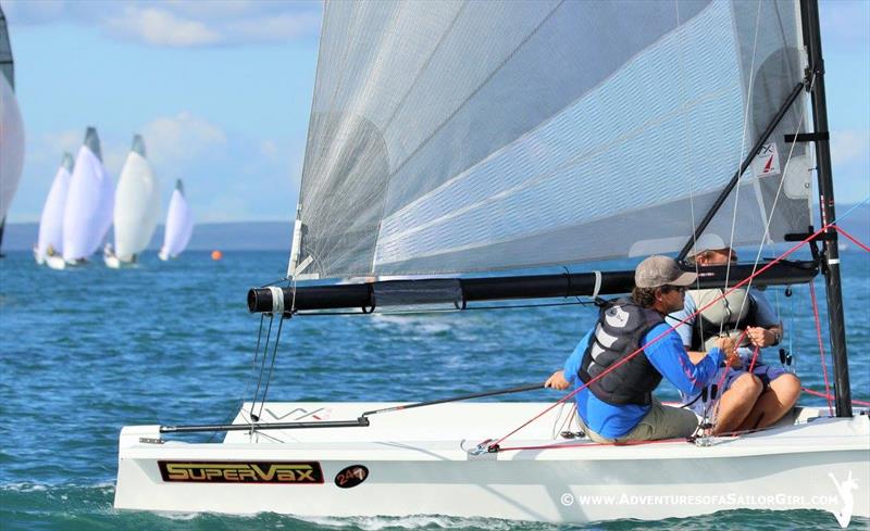 Brett Whitbread leads the fleet on SuperVax on day 1 of the Australian VX One Midwinter Championship photo copyright Nic Douglass / www.AdventuresofaSailorGirl.com taken at Royal Queensland Yacht Squadron and featuring the VX One class